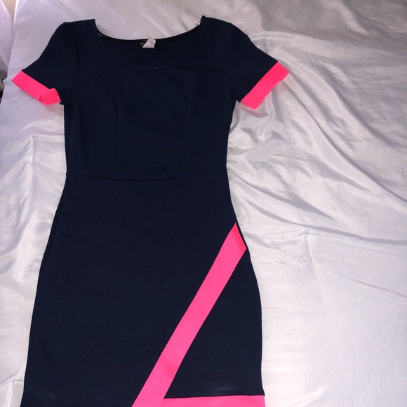 Bodycon dress (dark blue and hot pink) - Picture 2 of 3
